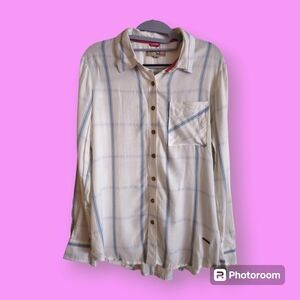 Triple Five Soul White & Blue Plaid Button Down Long Sleeved Shirt Size XL